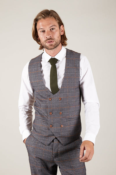 JENSON - Grey Check Double Breasted Waistcoat