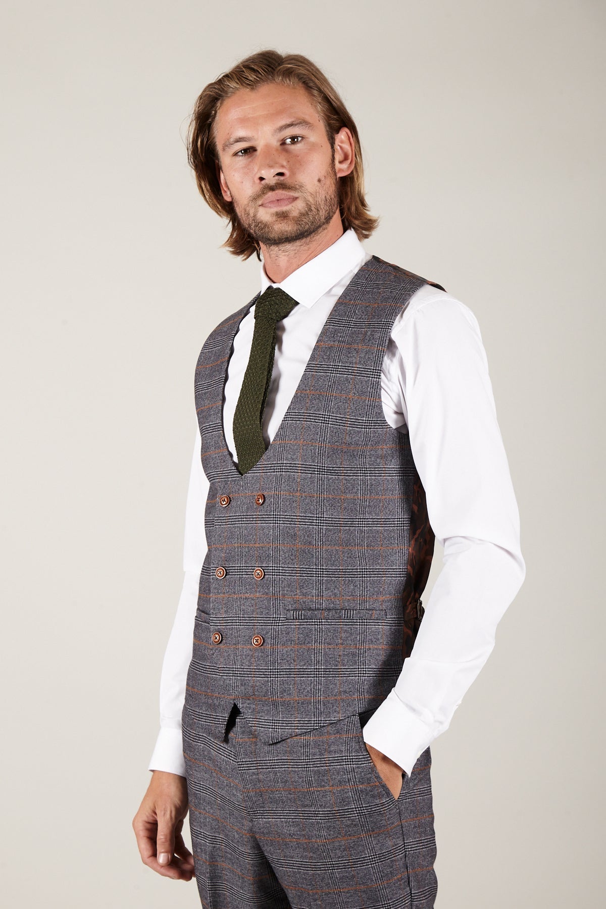 JENSON - Grey Check Double Breasted Waistcoat