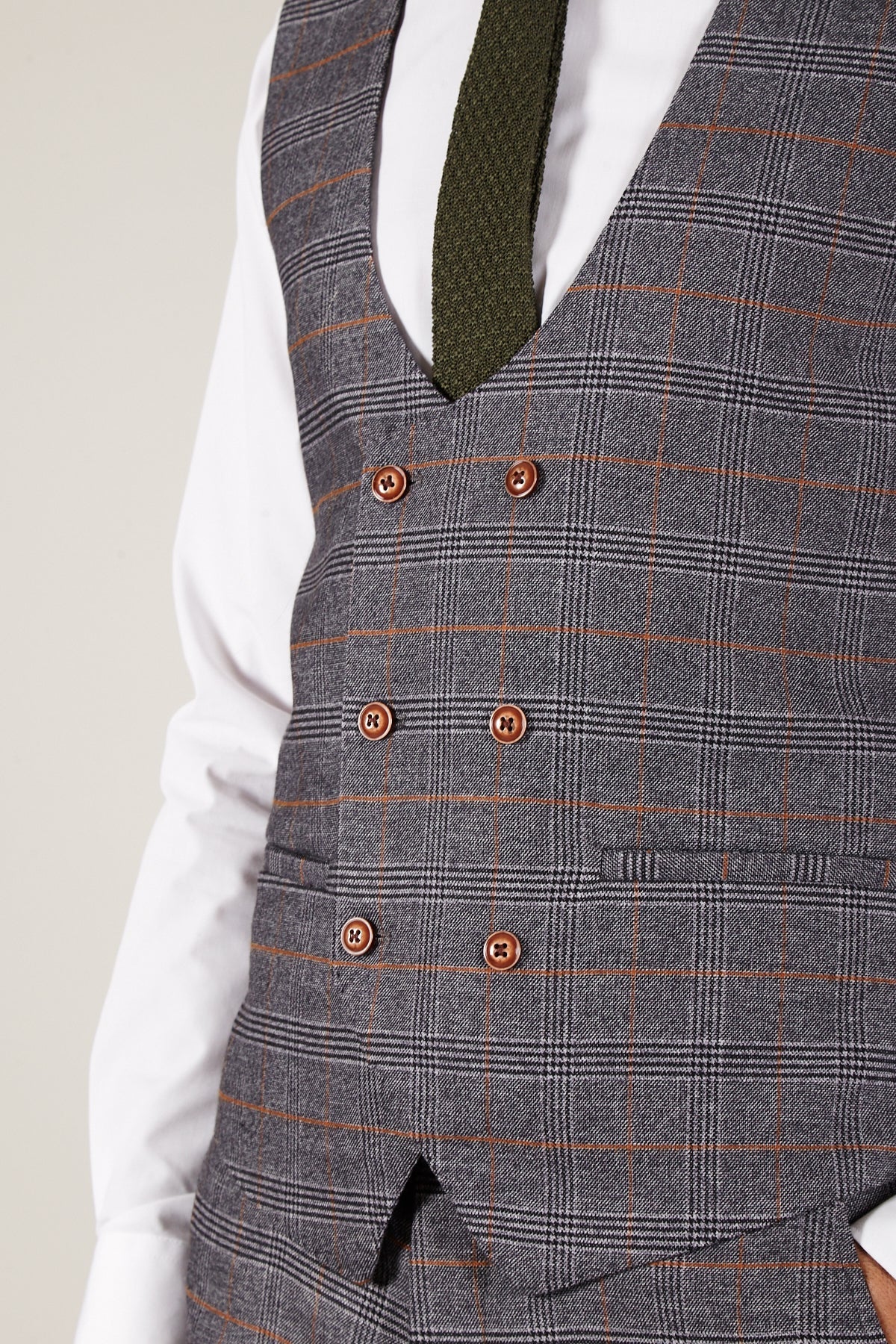 JENSON - Grey Check Double Breasted Waistcoat