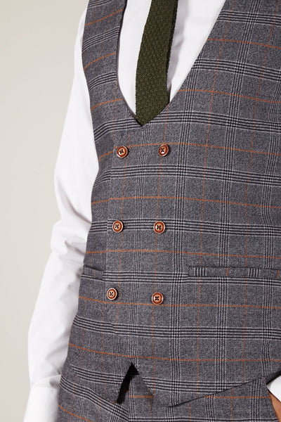 JENSON - Grey Check Double Breasted Waistcoat