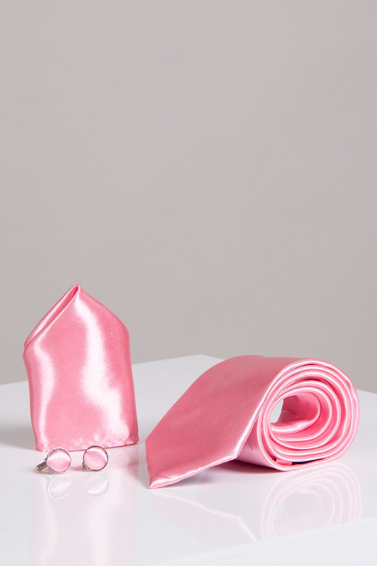 ST - Satin Tie, Cufflink & Pocket Square Set In Blush Pink