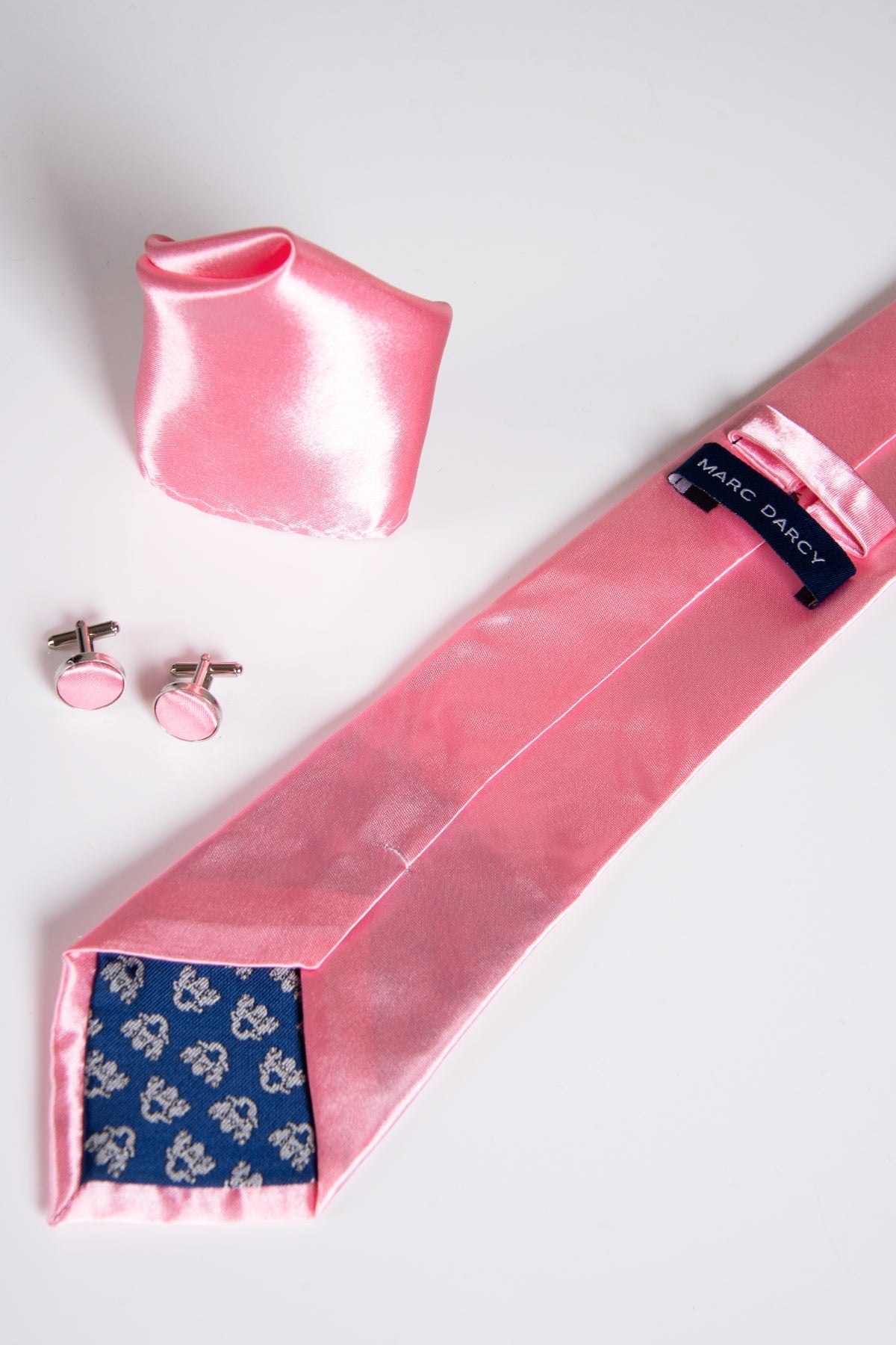ST - Satin Tie, Cufflink & Pocket Square Set In Blush Pink