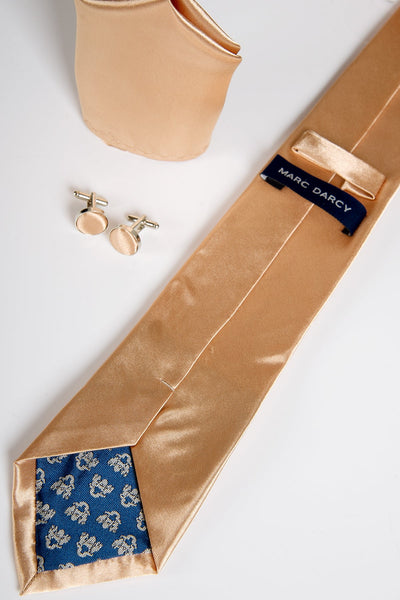 STANLEY - Satin Tie, Cufflink & Pocket Square Set In Gold