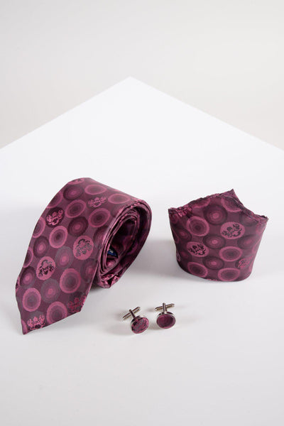 BUBBLES - Berry Bubble Circle Print Tie, Cufflink and Pocket Square Set