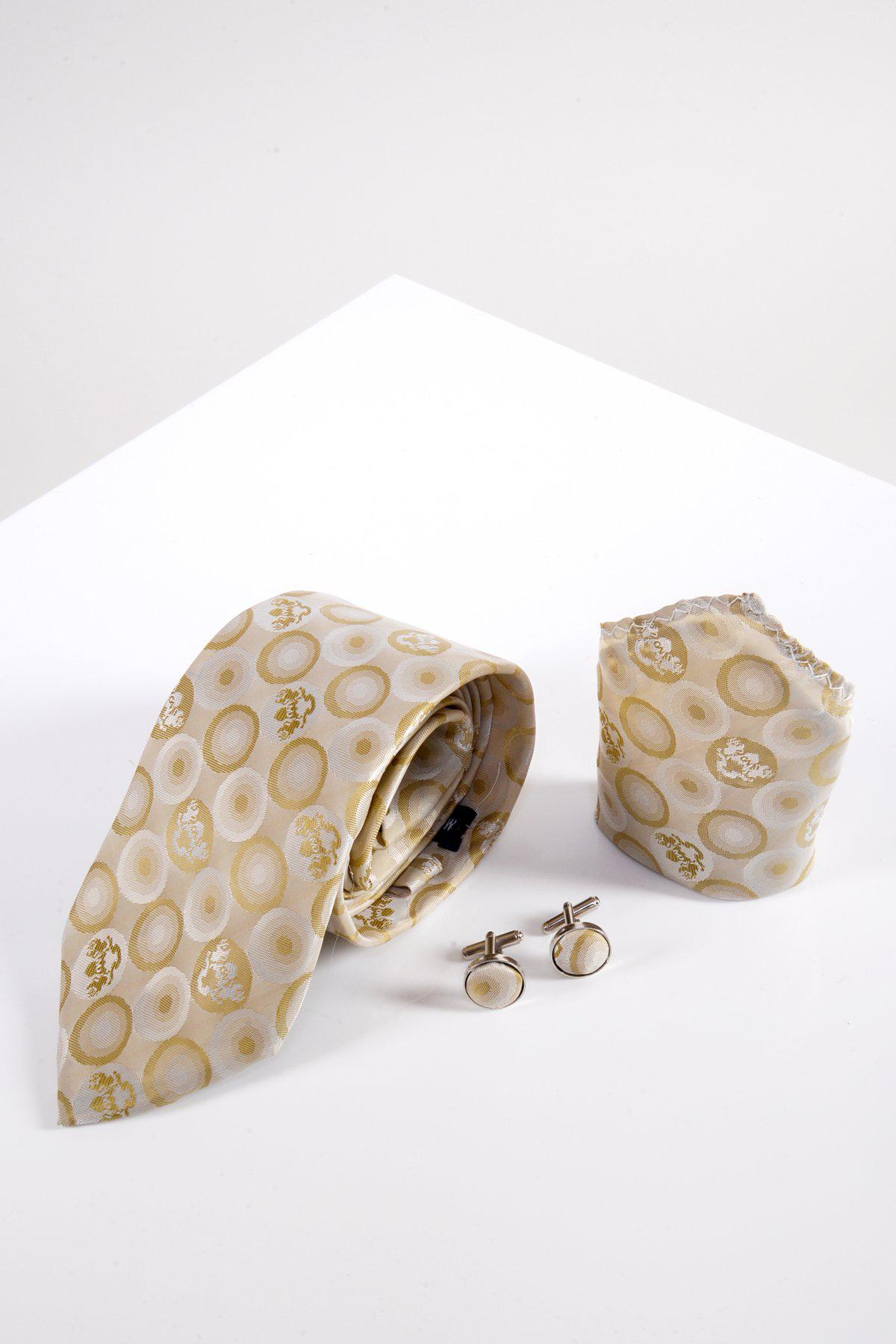 BUBBLES - Stone Circle Print Tie, Cufflink and Pocket Square Set