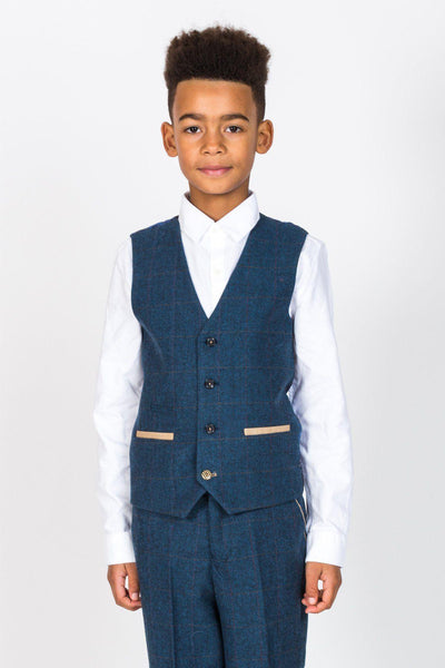 DION - Childrens Blue Tweed Check Three Piece Suit