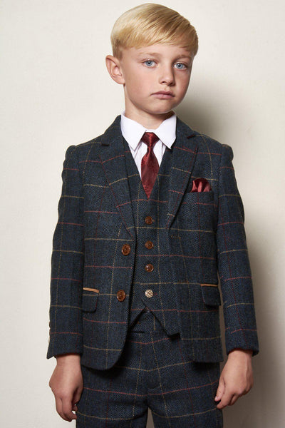 ETON - Childrens Navy Blue Tweed Check Three Piece Suit