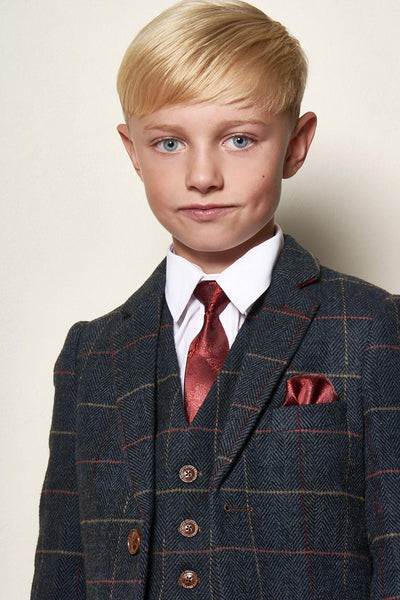 ETON - Childrens Navy Blue Tweed Check Three Piece Suit