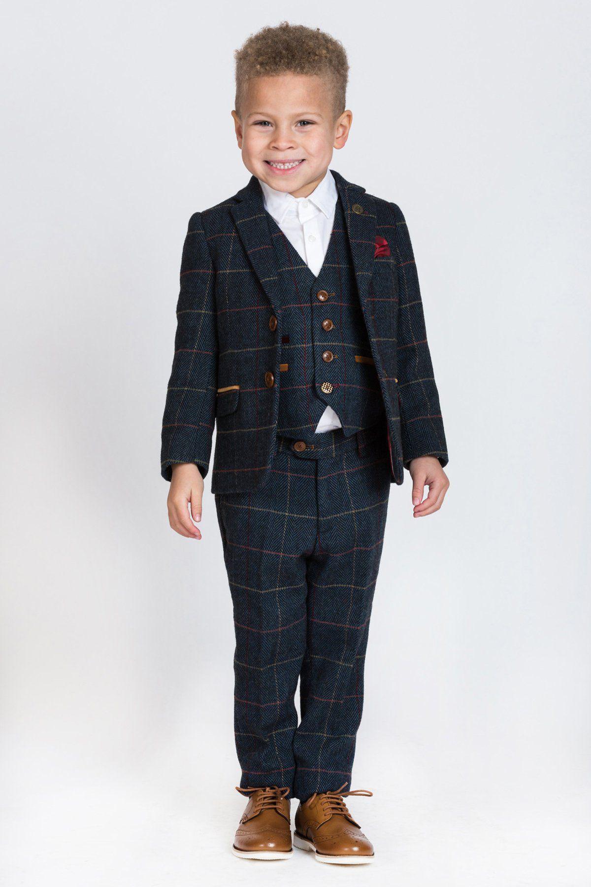 ETON - Childrens Navy Blue Tweed Check Three Piece Suit