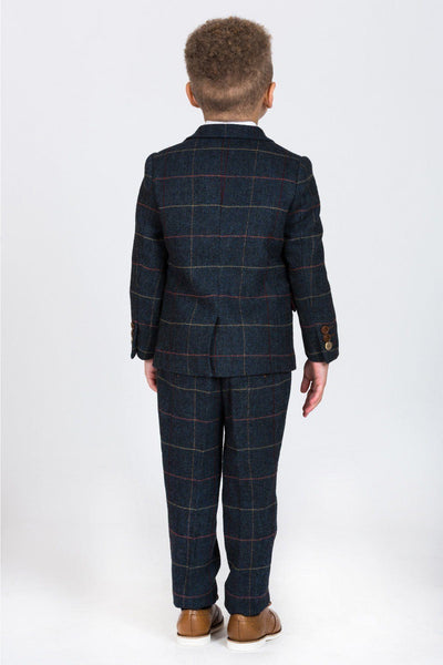 ETON - Childrens Navy Blue Tweed Check Three Piece Suit