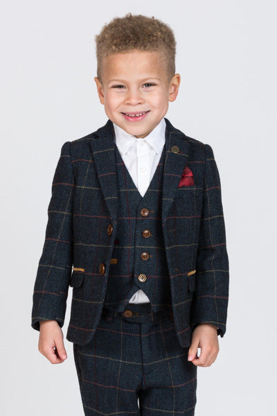 ETON - Childrens Navy Blue Tweed Check Three Piece Suit