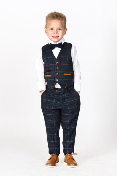 ETON - Childrens Navy Blue Tweed Check Three Piece Suit