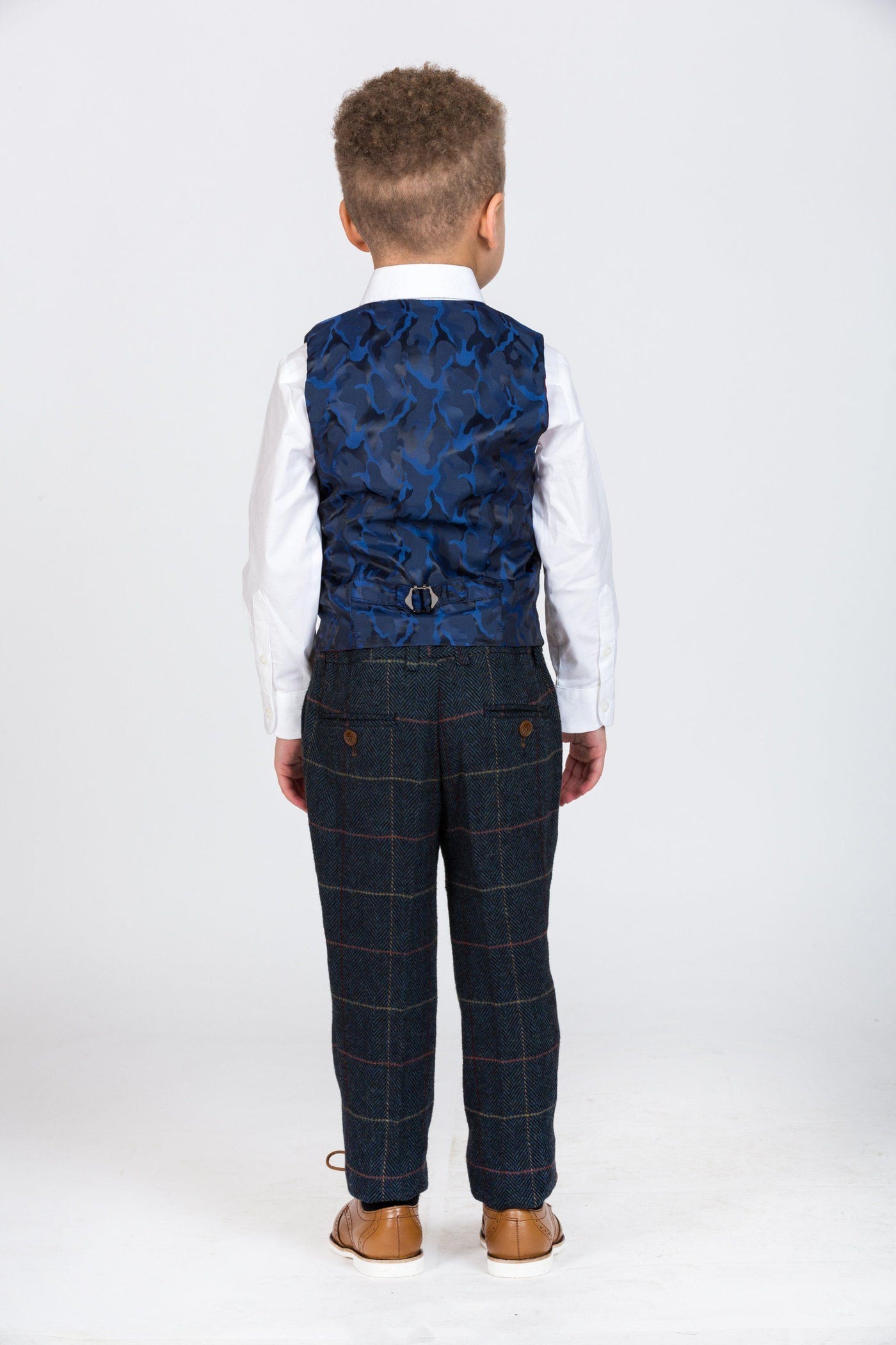 ETON - Childrens Navy Blue Tweed Check Three Piece Suit