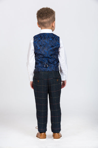 ETON - Childrens Navy Blue Tweed Check Three Piece Suit