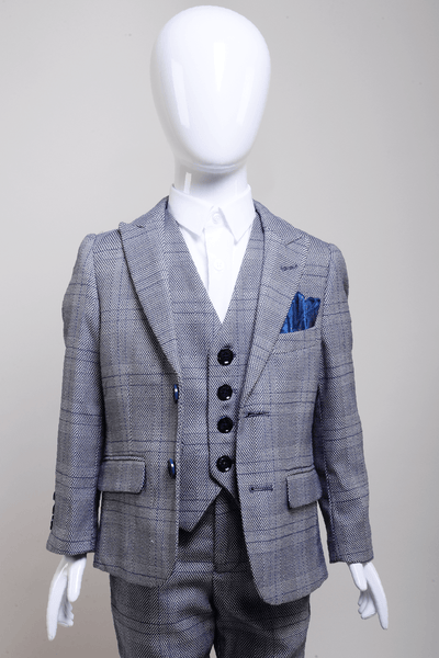 JERRY - Childrens Grey Check Three Piece Suit