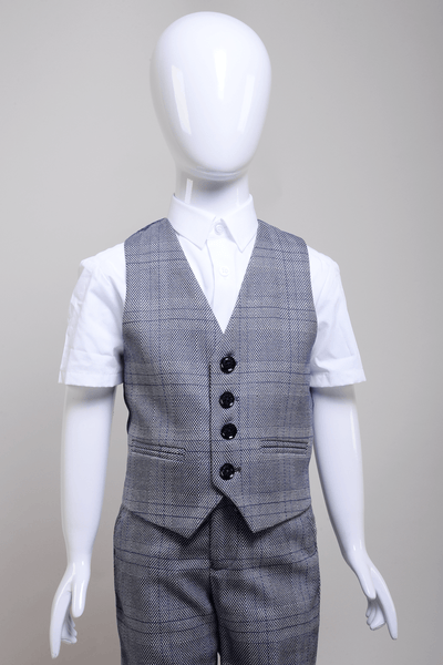 JERRY - Childrens Grey Check Three Piece Suit