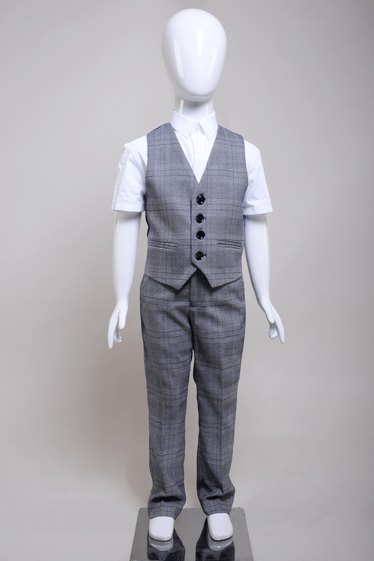 JERRY - Childrens Grey Check Three Piece Suit