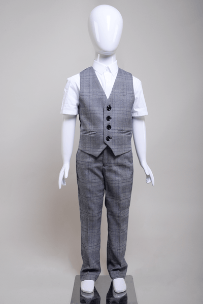 JERRY - Childrens Grey Check Three Piece Suit