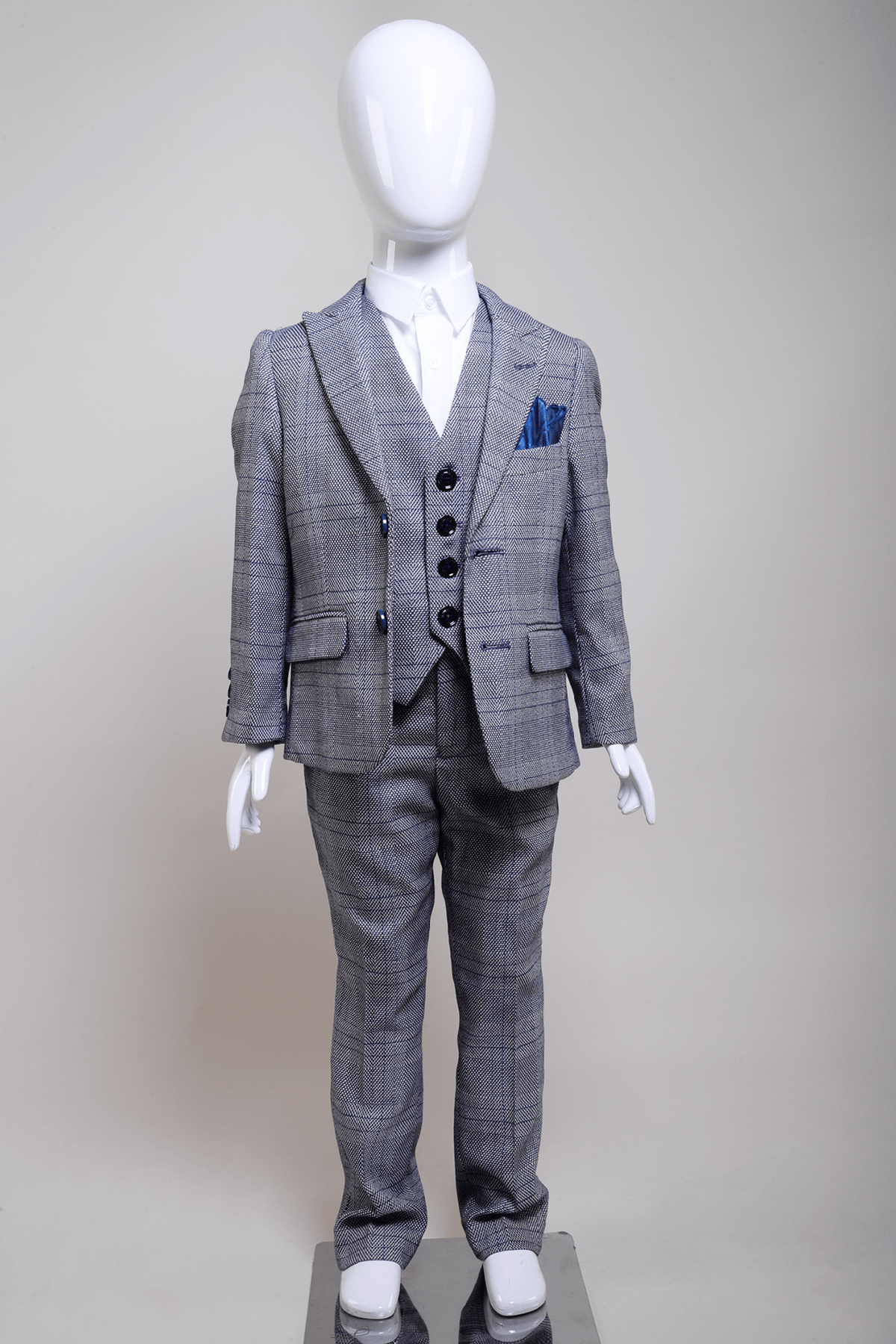 JERRY - Childrens Grey Check Three Piece Suit