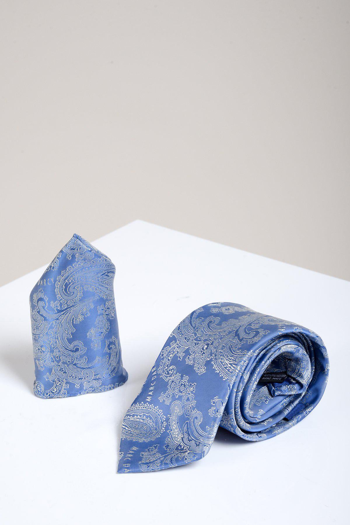 MD PAISLEY - Sky Blue Paisley Tie and Pocket Square Set