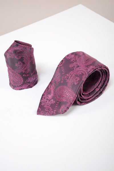 MD PAISLEY - Berry Paisley Tie and Pocket Square Set