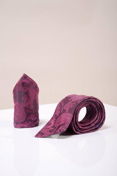 MD PAISLEY - Berry Paisley Tie and Pocket Square Set