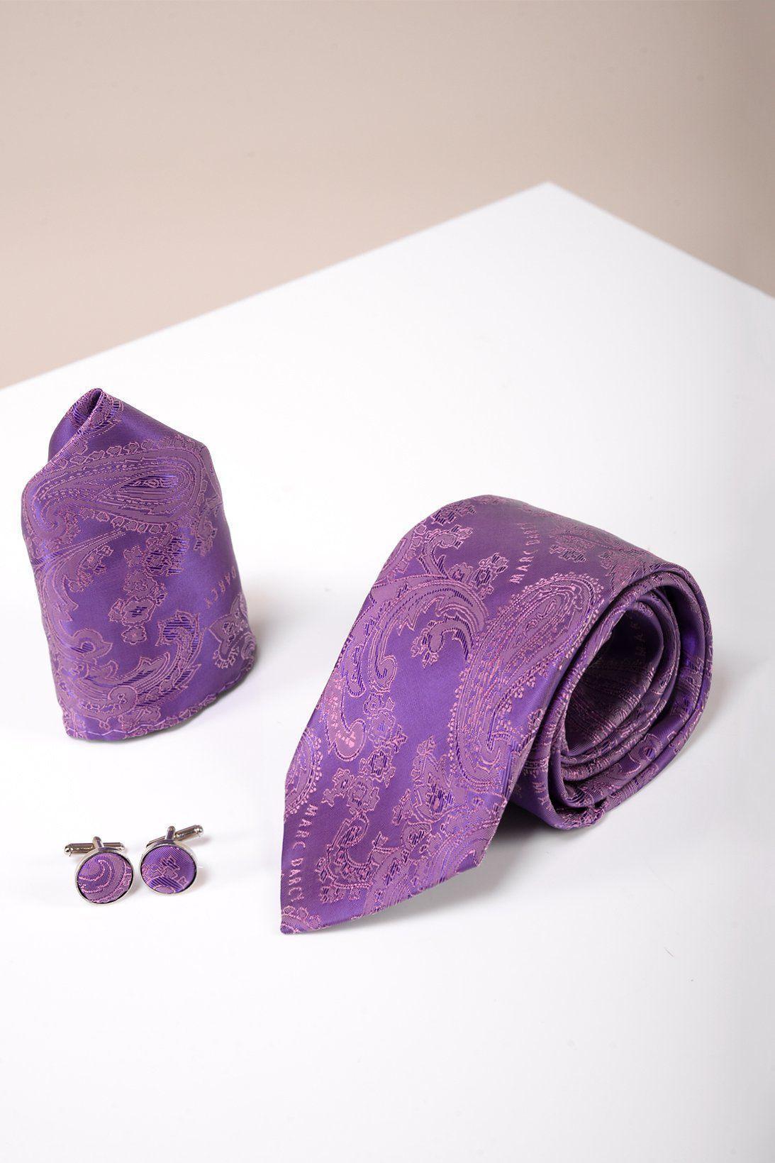 PAISLEY - Purple Paisley Tie, Cufflink and Pocket Square Set