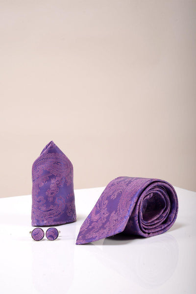 PAISLEY - Purple Paisley Tie, Cufflink and Pocket Square Set