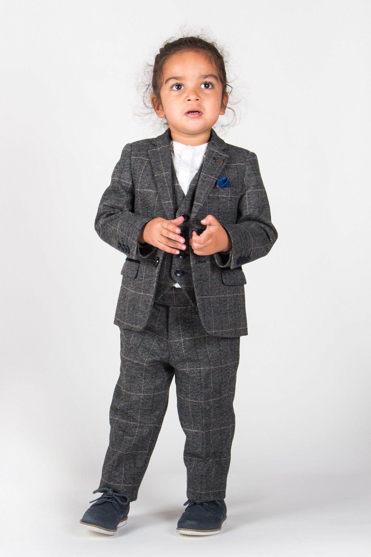 SCOTT - Childrens Grey Check Three Piece Suit