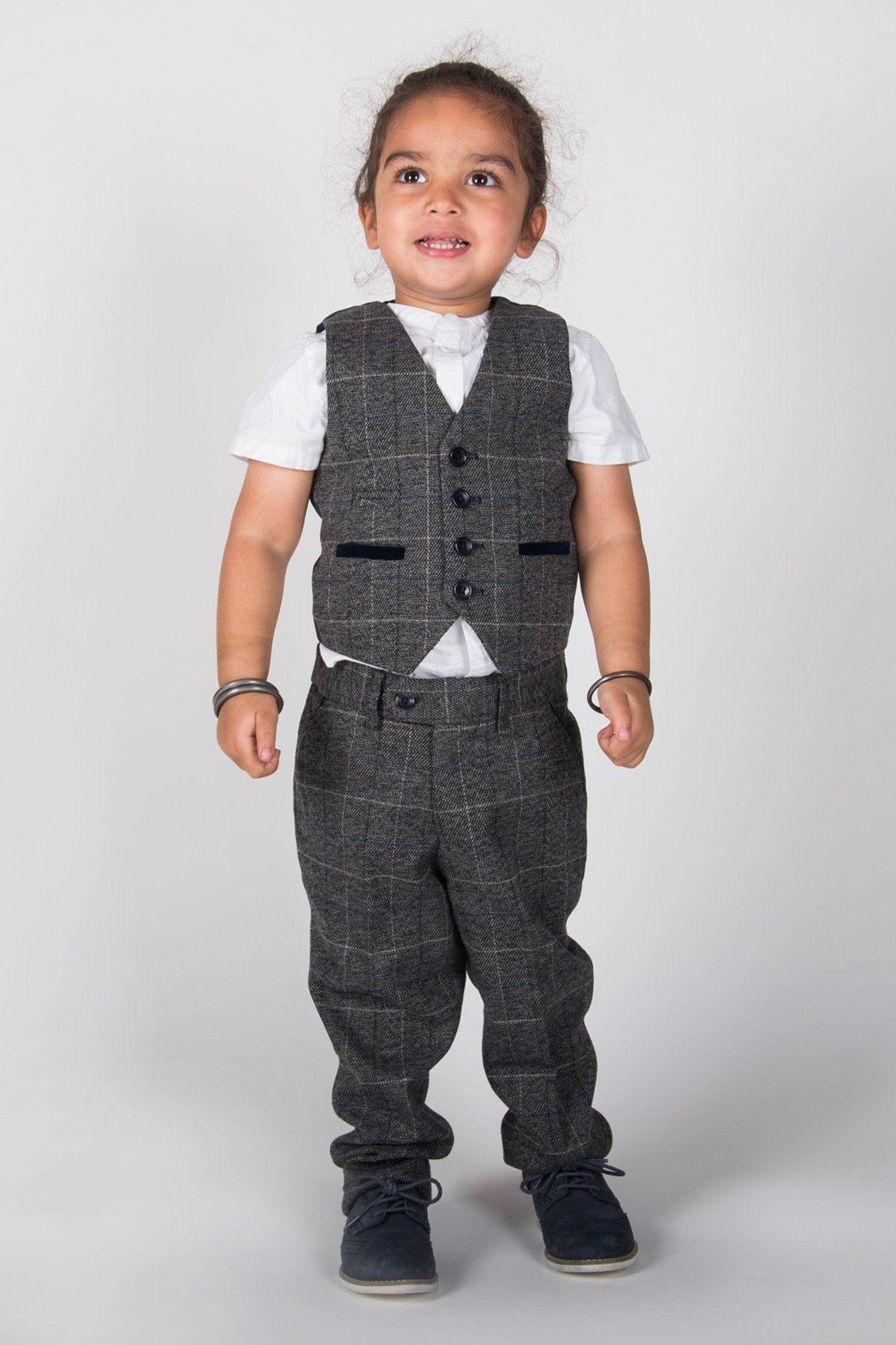 SCOTT Childrens Grey Check Three Piece Suit Attiredirect