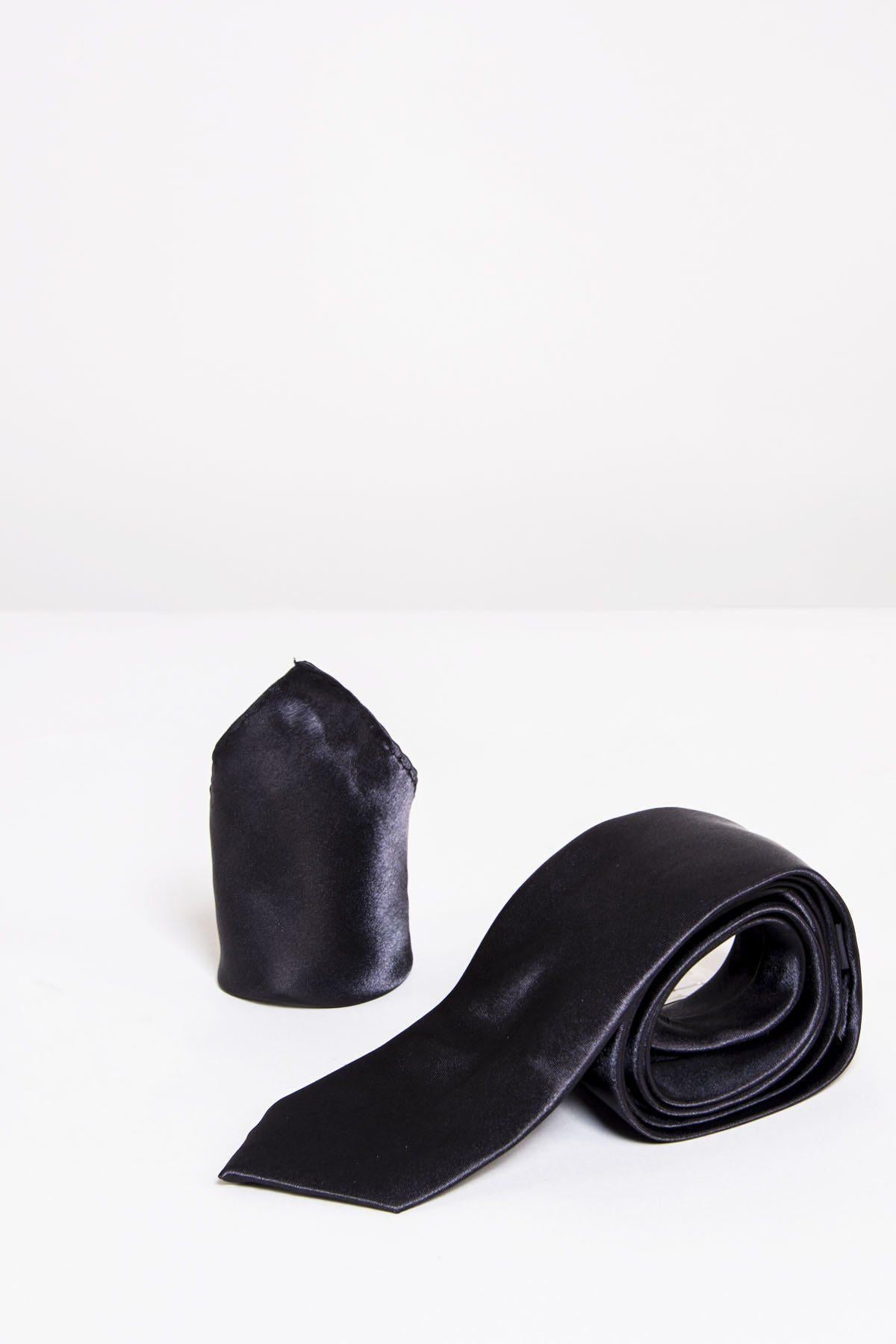 STANLEY - Satin Tie & Pocket Square Set In Black