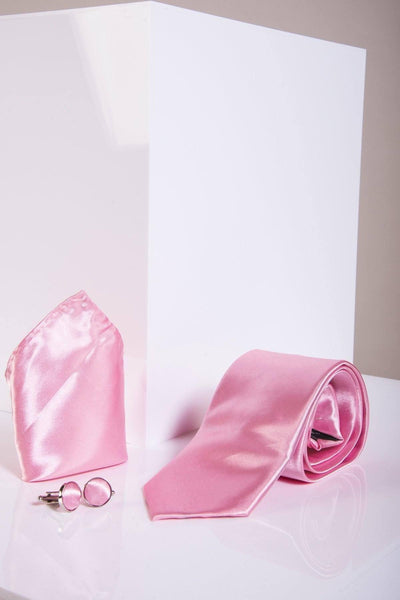 ST - Satin Tie, Cufflink & Pocket Square Set In Blush Pink