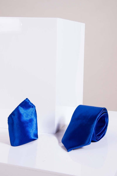 STANLEY - Satin Tie & Pocket Square Set In Royal Blue