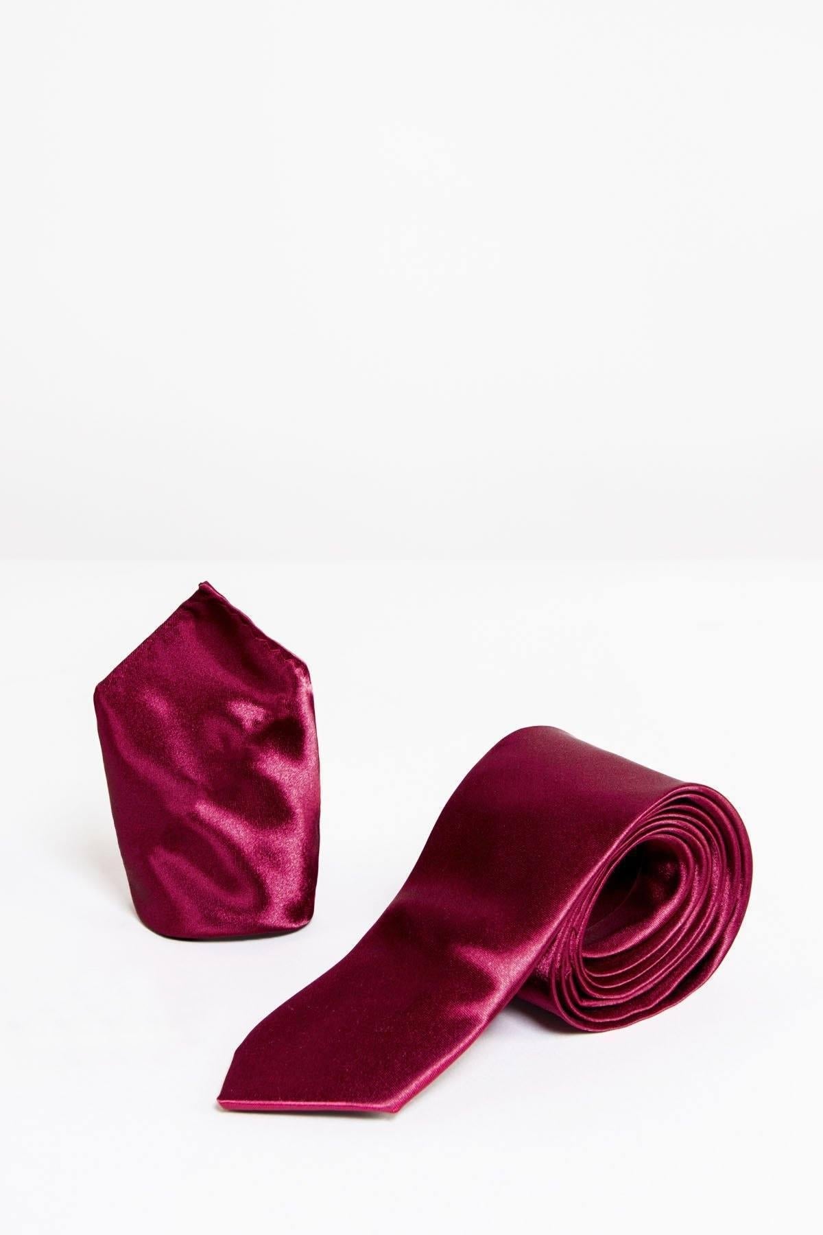 STANLEY - Satin Tie & Pocket Square Set In Wine