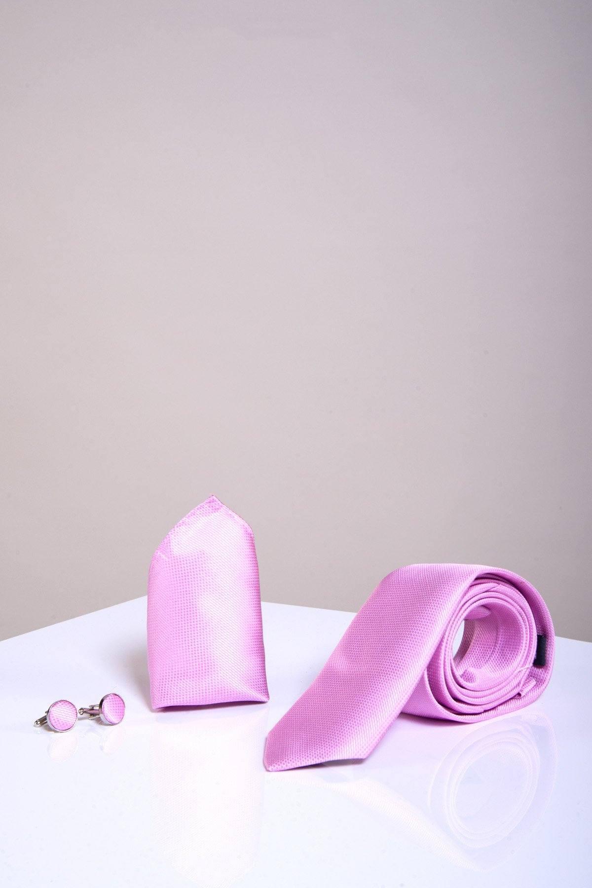 TB17 - Birdseye Tie, Cufflink & Pocket Square Set In Pink