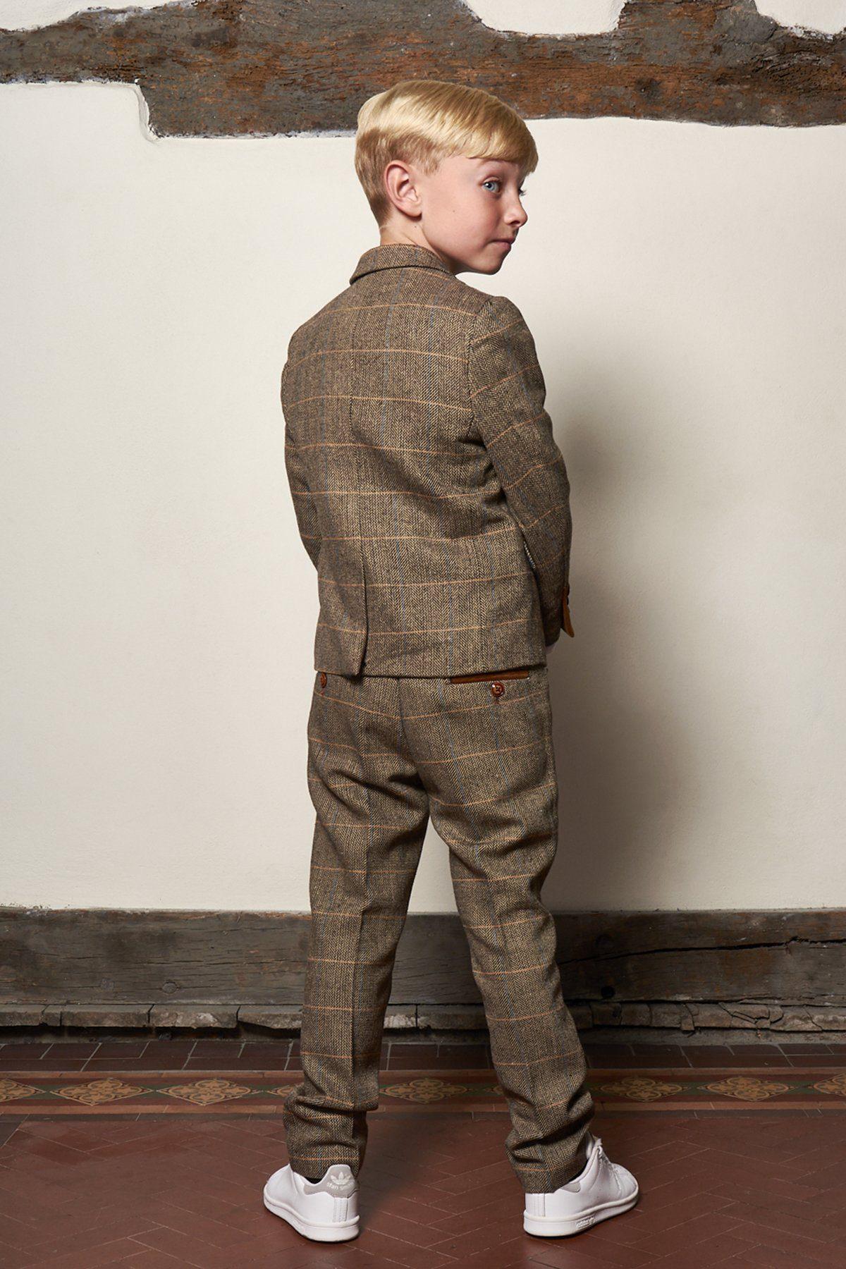 TED - Childrens Tan Tweed Check Three Piece Suit