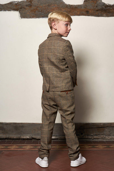 TED - Childrens Tan Tweed Check Three Piece Suit