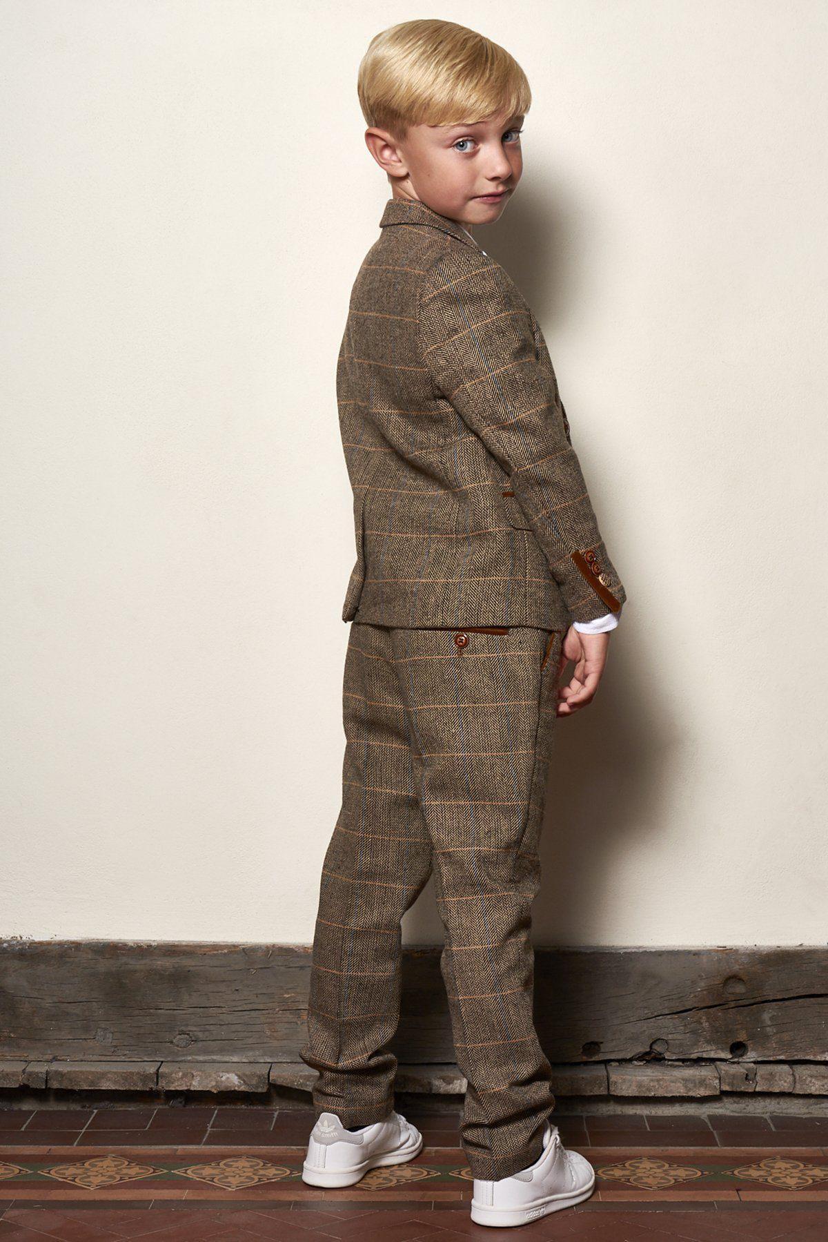 TED - Childrens Tan Tweed Check Three Piece Suit