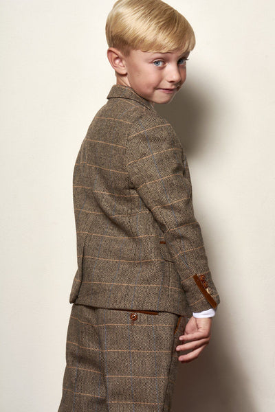 TED - Childrens Tan Tweed Check Three Piece Suit